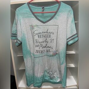 Bleached Graphic Tee Shirt Women's Gray and Teal Casual Everyday Size XL